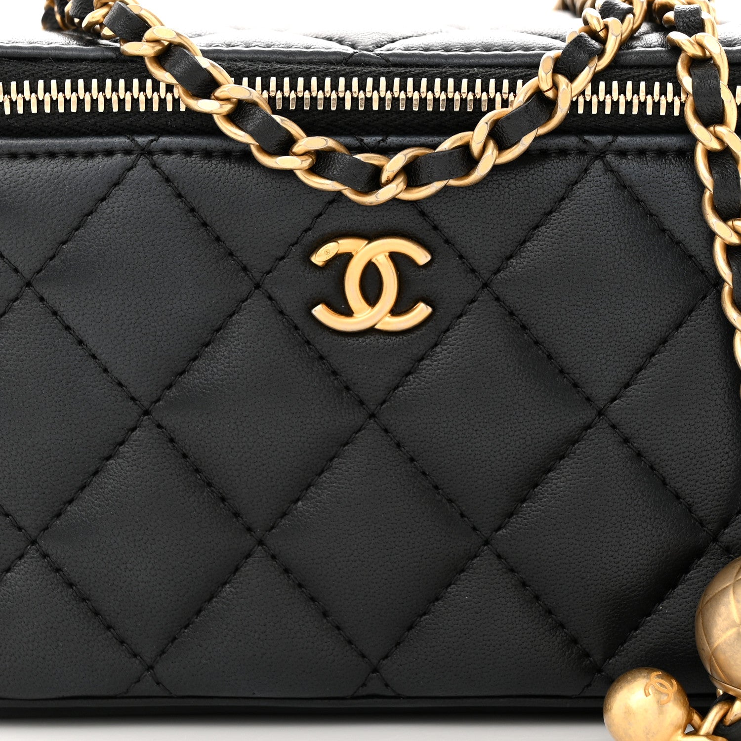 Chanel Lambskin Quilted Pearl Crush Small Vanity Case With Chain Black 8 of 10