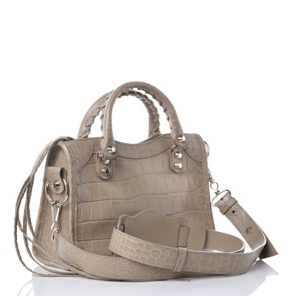 Balenciaga Calfskin Crocodile Embossed Classic Gold Hardware Mini City Beige Latte 3 of 10