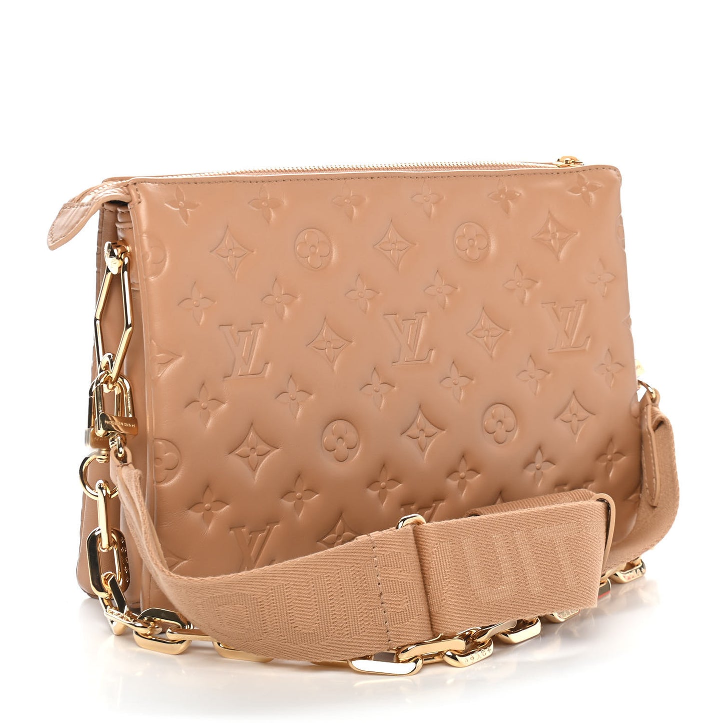 Lambskin Embossed Monogram Coussin PM Camel