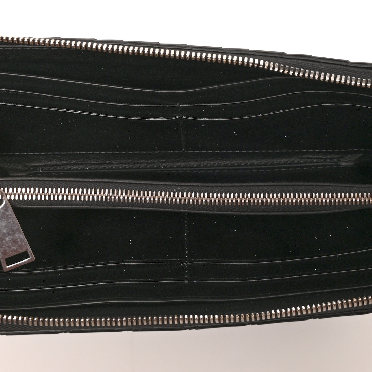 Spazzolato Calfskin Intrecciato Zip Around Wallet Black