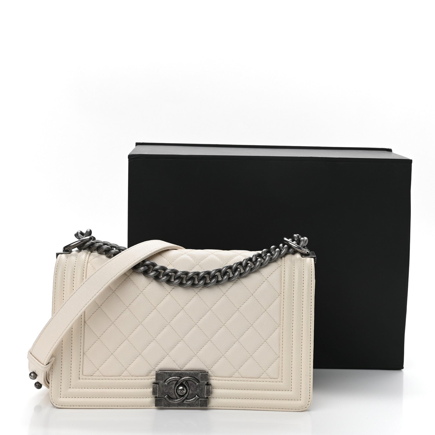 Chanel Caviar Quilted Medium Boy Flap White 15 of 15