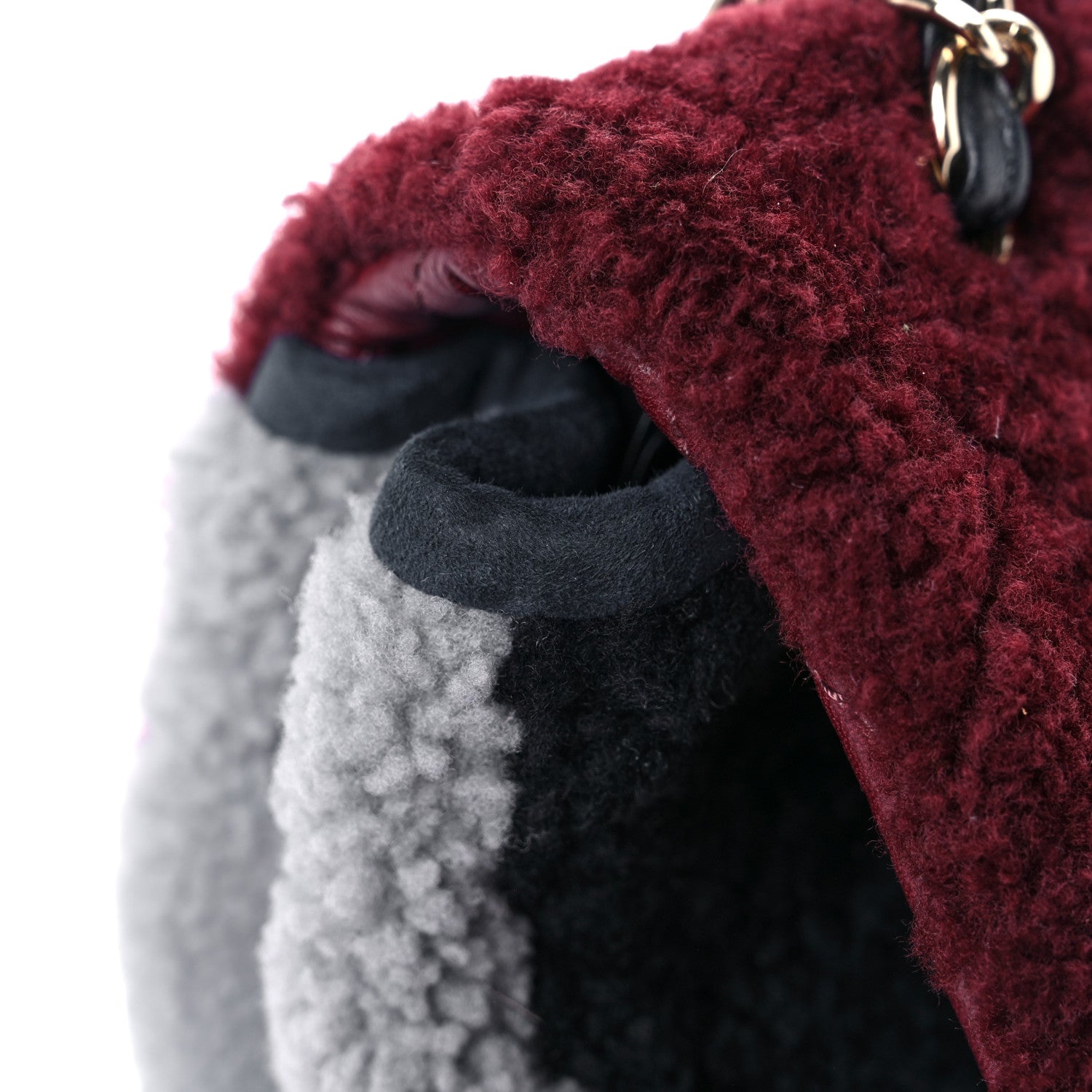 Chanel Shearling Sheepskin Quilted Tri-Color Flap Burgundy Black Grey 12 of 13