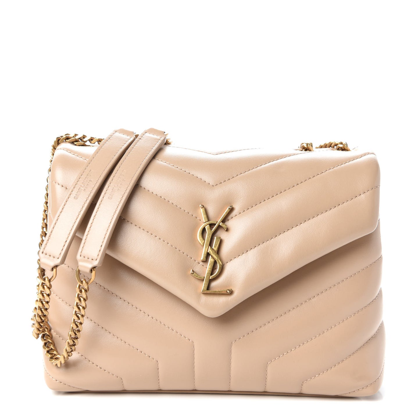 Calfskin Y Quilted Monogram Small Loulou Chain Satchel Dark Beige