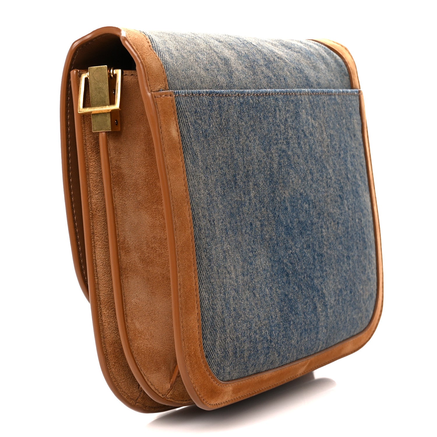 Saint Laurent Denim Suede Monogram Medium Solferino Soft Satchel Blue Cinnamon 3 of 11