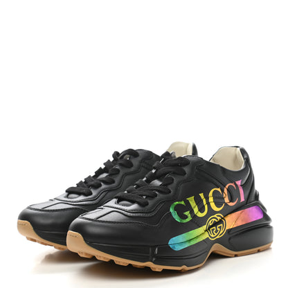 Gucci Calfskin Iridescent Logo Womens Rhyton Sneakers 35 Black 3 of 9