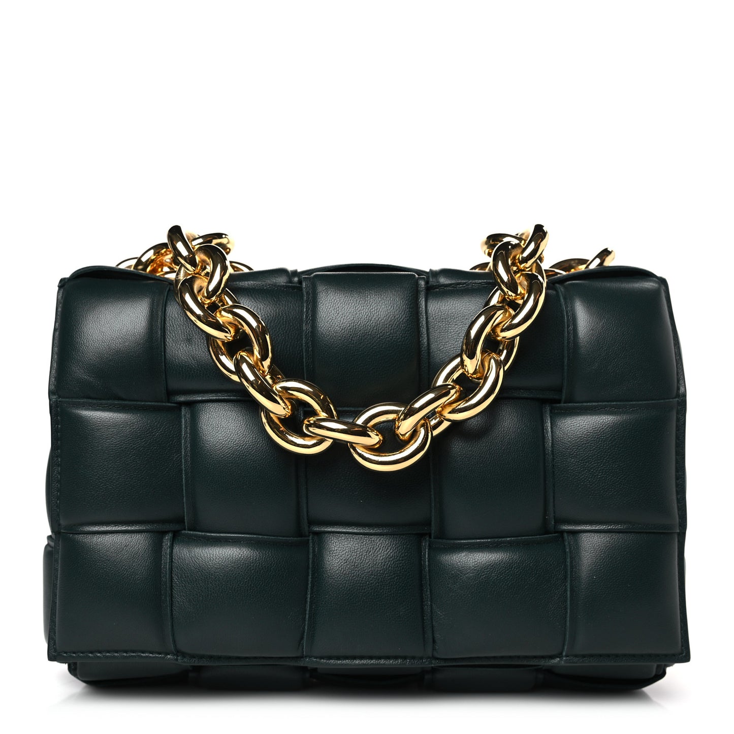 Lambskin Maxi Intreccio Padded Chain Cassette Crossbody Bag Raintree