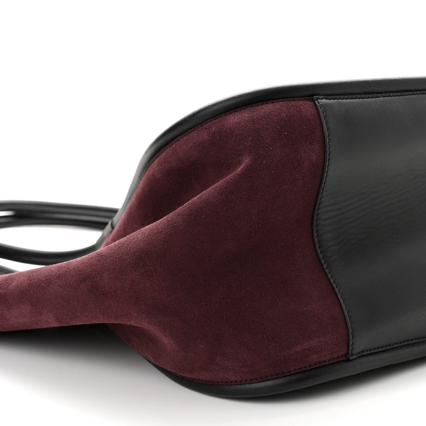 Calfskin Suede Ruched Tote Black Chocolate Plum