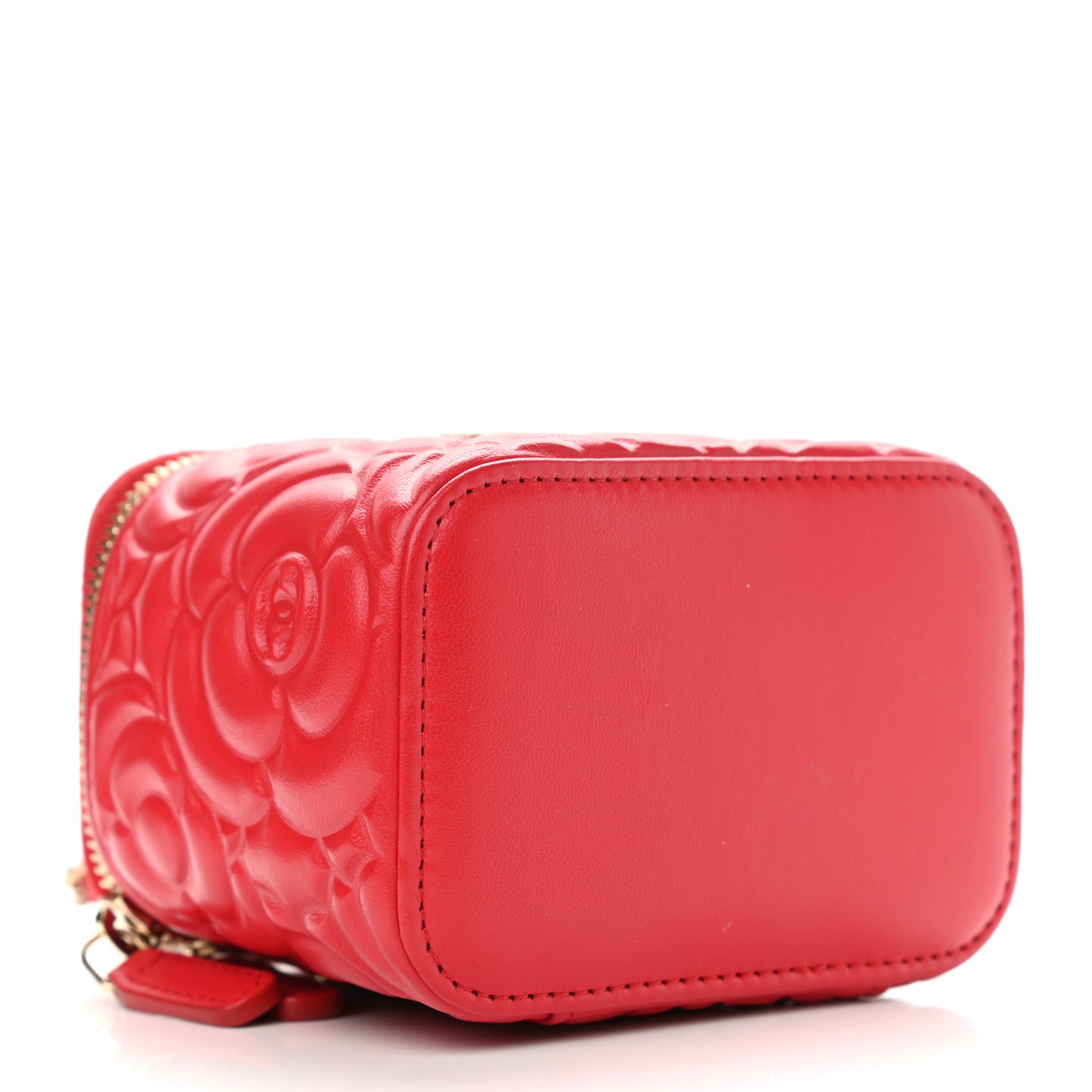 Lambskin Camellia Embossed Mini Vanity Case With Chain Red