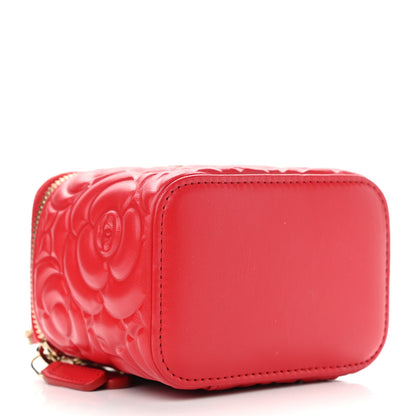 Chanel Lambskin Camellia Embossed Mini Vanity Case With Chain Red 3 of 10