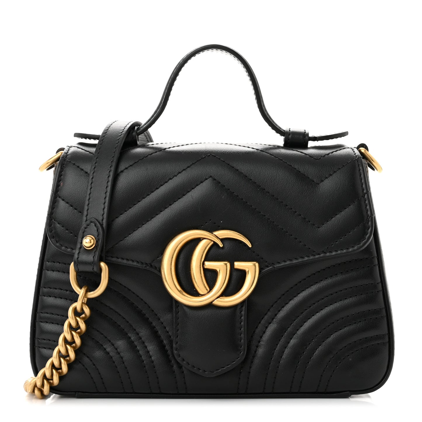 Calfskin Matelasse Mini GG Marmont Top Handle Shoulder Bag Black