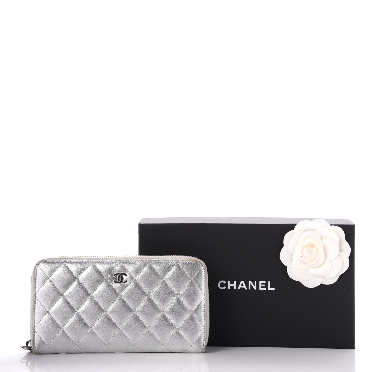 Chanel Metallic Lambskin Quilted Large Gusset Zip Around Wallet Silver 12 of 12