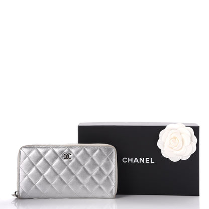 Chanel Metallic Lambskin Quilted Large Gusset Zip Around Wallet Silver 12 of 12