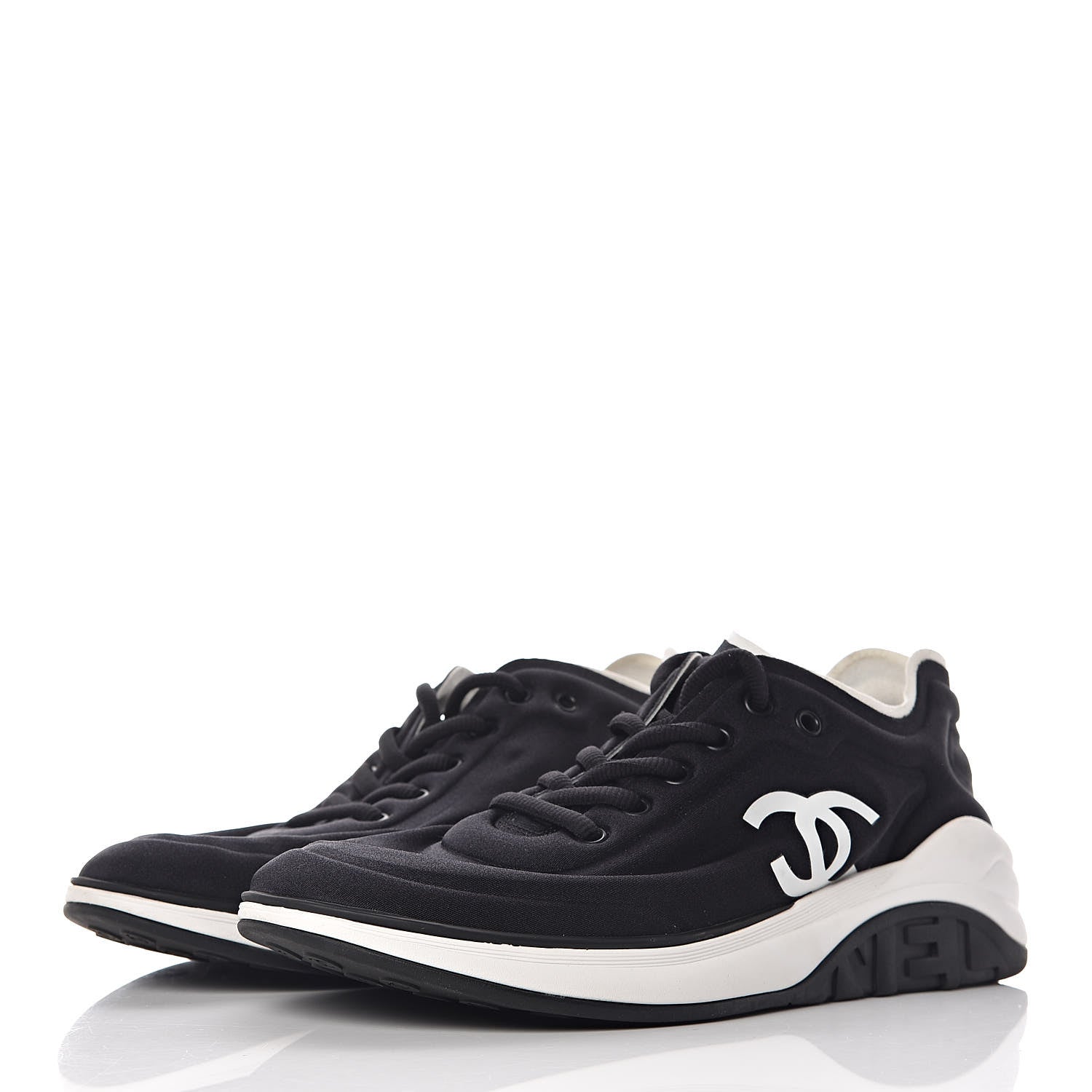 Chanel Lycra Womens CC Sneakers 40 Black 3 of 11