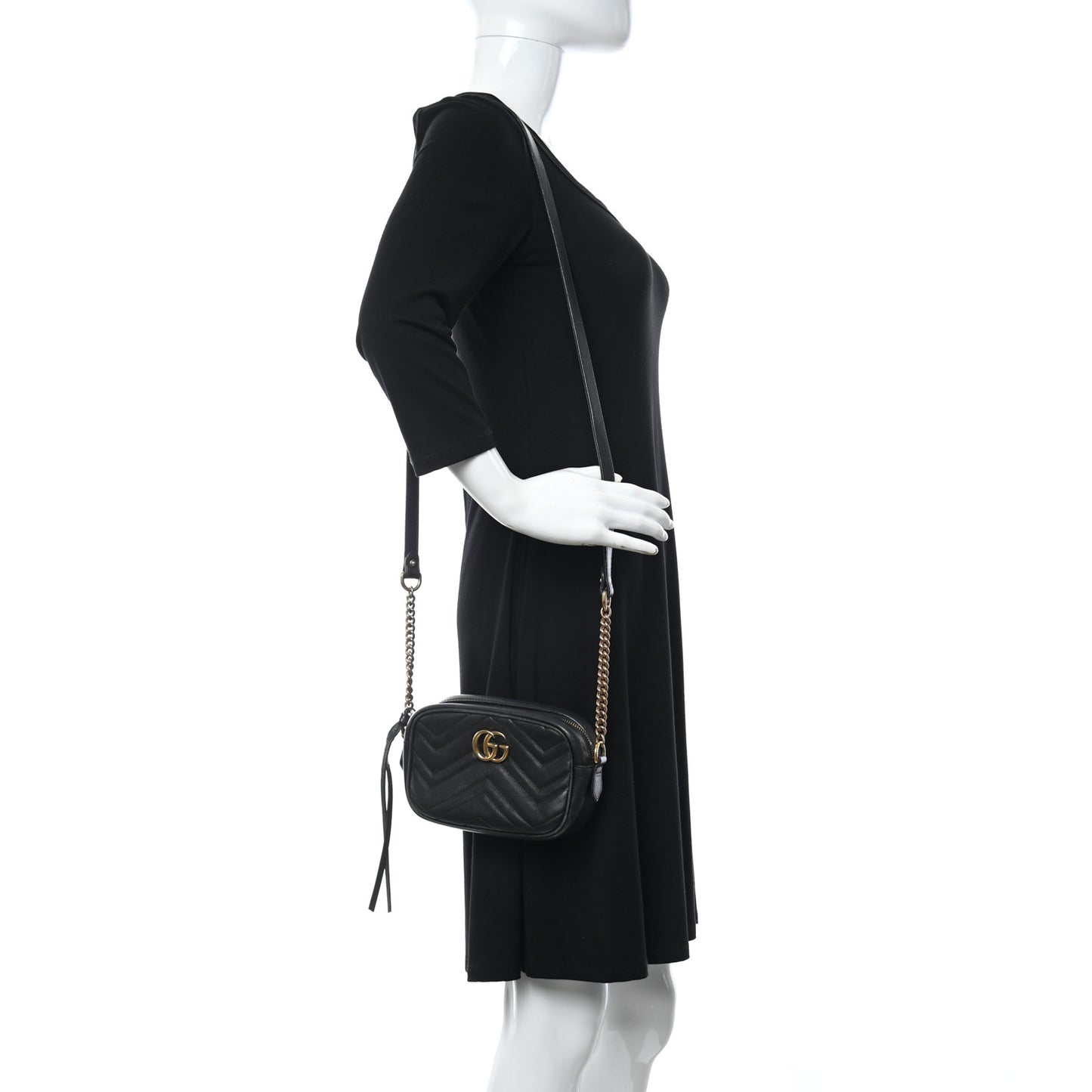 Calfskin Matelasse Mini GG Marmont Chain Shoulder Bag Black