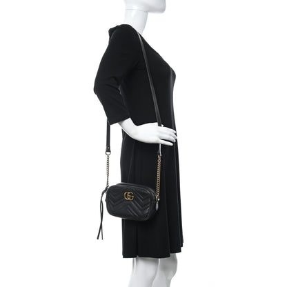 Gucci Calfskin Matelasse Mini GG Marmont Chain Shoulder Bag Black 2 of 19