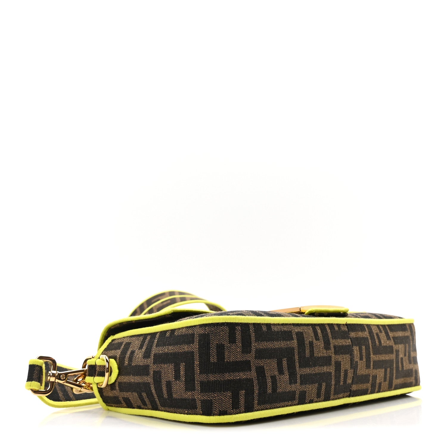 Fendi Fabric Jacquard FF 1974 Large Baguette Tobacco Moro Giallo Fluo 4 of 9