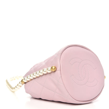 Chanel Calfskin Quilted Pearl Mini About Pearls Drawstring Bucket Light Pink 4 of 10
