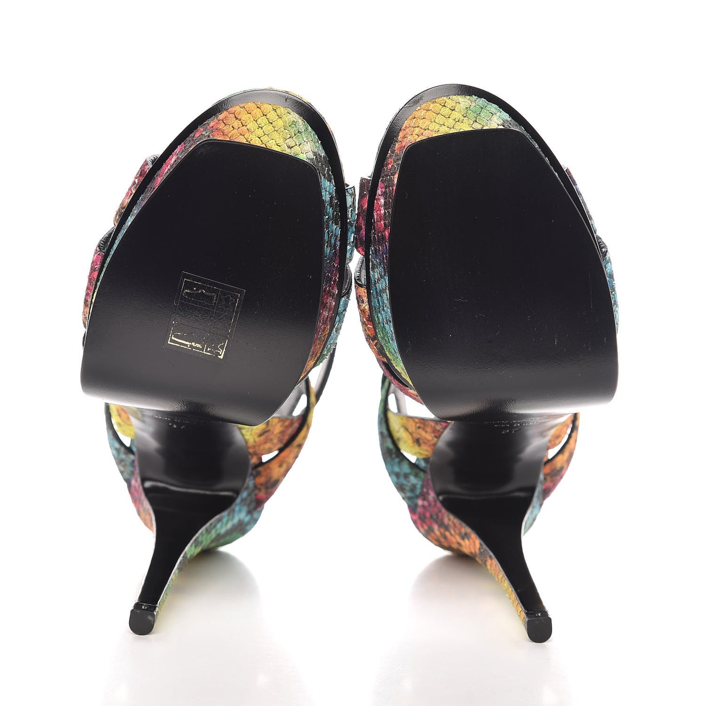 Python Calfskin Embossed Africa Tie Dye Tribute 105 Platform Sandals 37 Multicolor