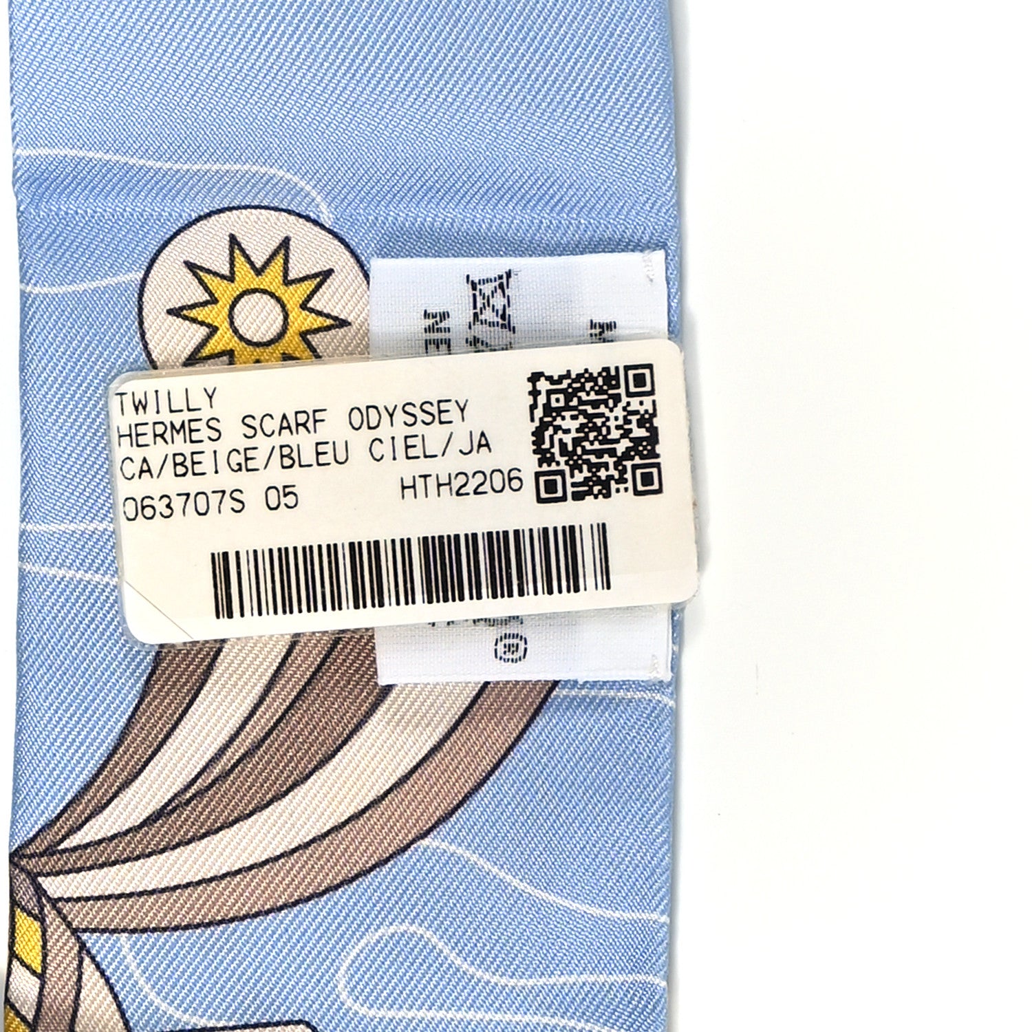 Hermes Silk Odyssey Twilly Beige Bleu Ciel Jaune Vif 3 of 4