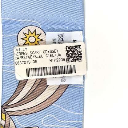 Hermes Silk Odyssey Twilly Beige Bleu Ciel Jaune Vif 3 of 4