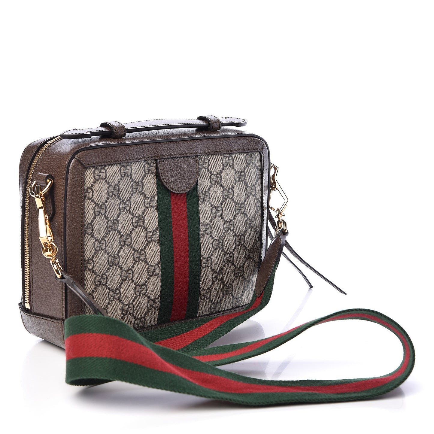 GG Supreme Monogram Web Small Ophidia Top Handle Shoulder Bag Brown