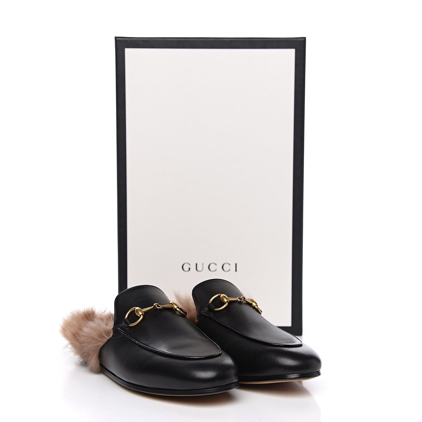 Calfskin Fur Womens Princetown Slippers 35.5 Black