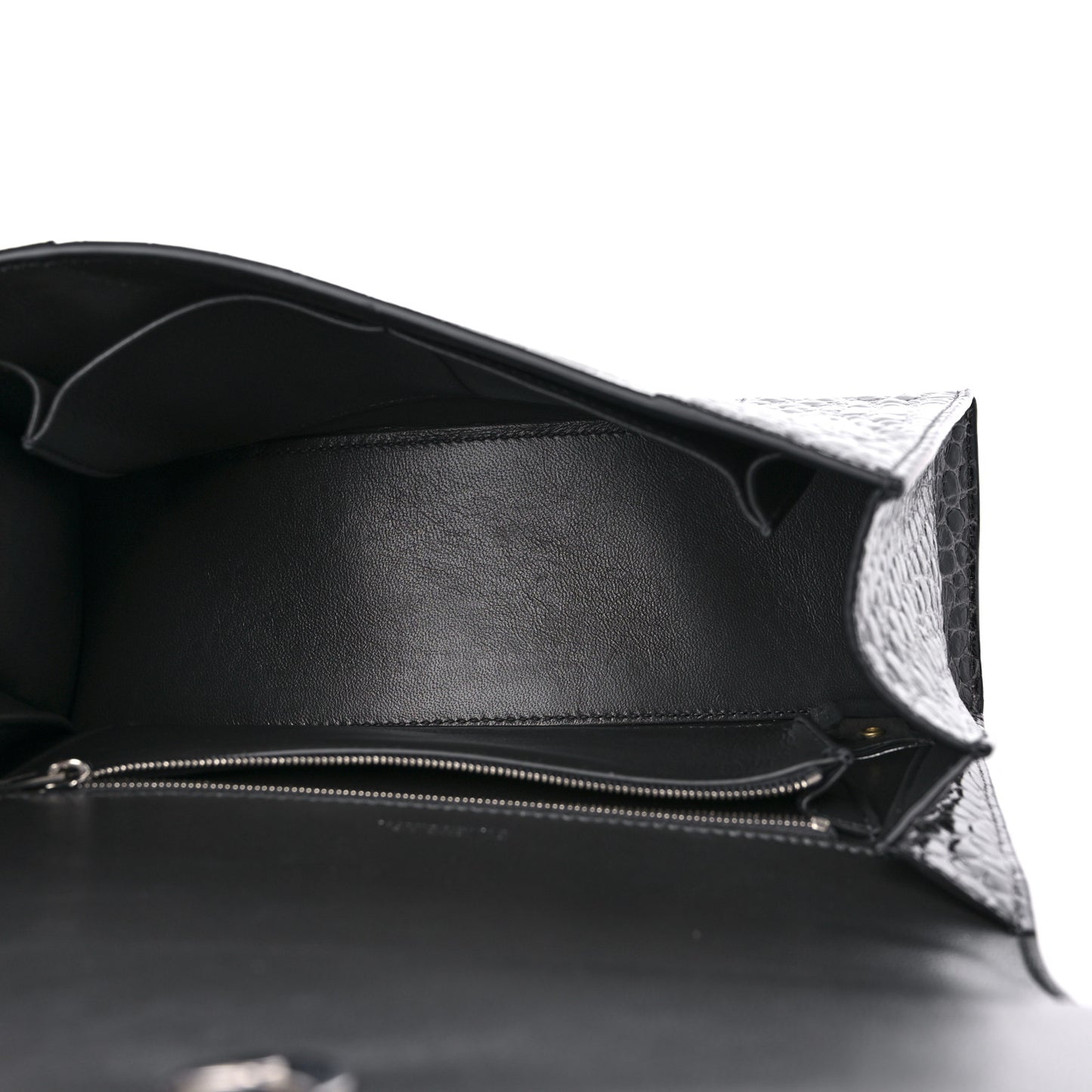 Shiny Calfskin Crocodile Embossed Medium Hourglass Top Handle Bag Dark Grey