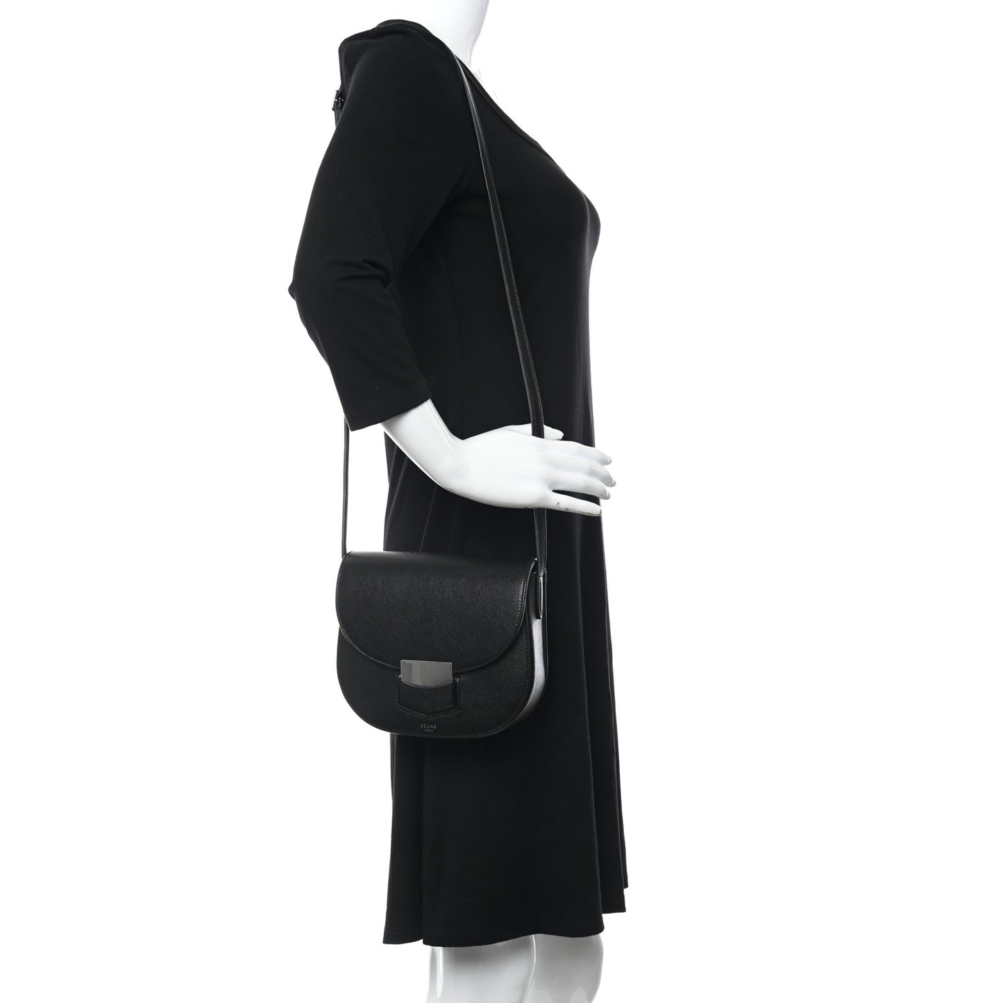 Shiny Textured Calfskin Small Trotteur Black