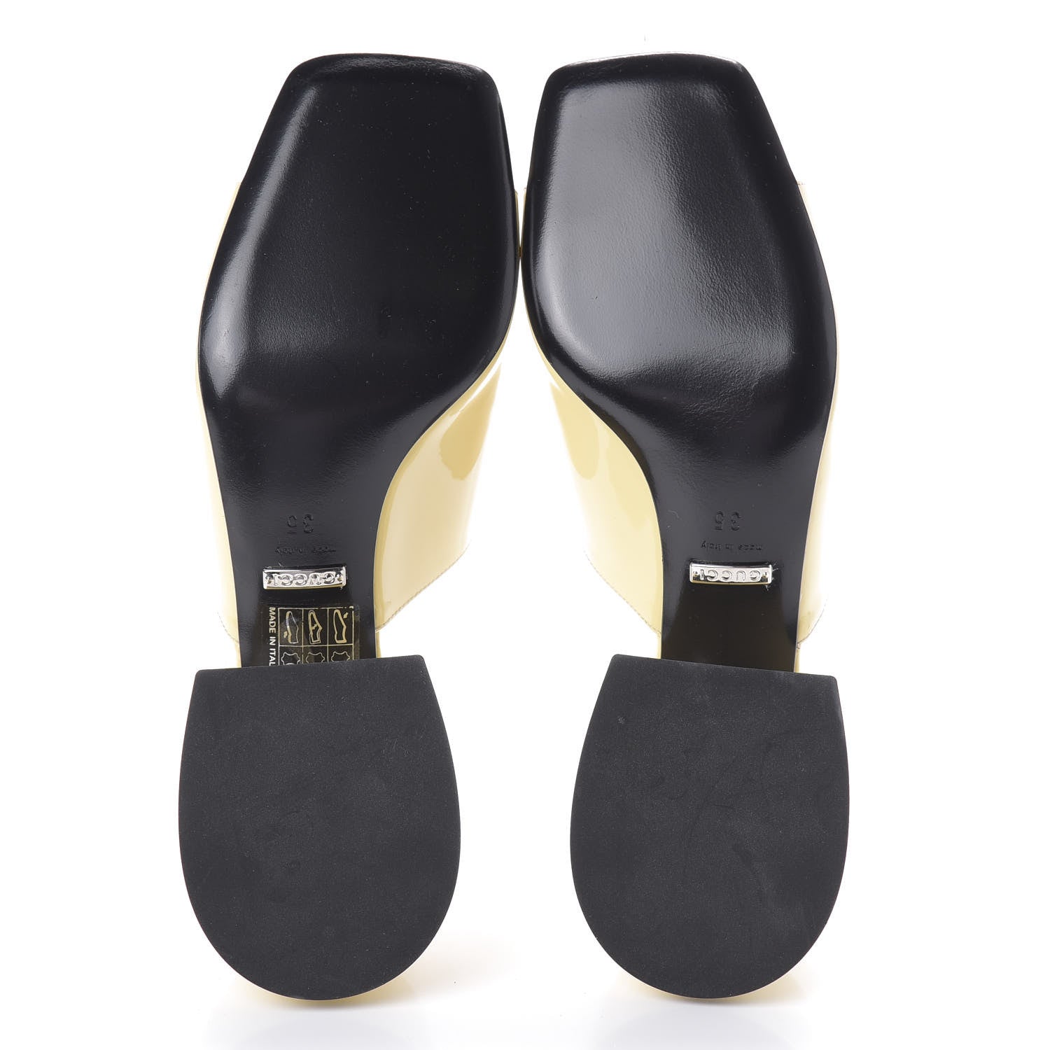 Gucci Patent Lexi Horsebit Mid-Heel Slide Sandals 35 Burro 7 of 7
