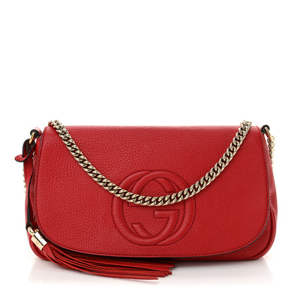 Gucci Pebbled Calfskin Medium Soho Flap Crossbody Vibrant Red 1 of 14