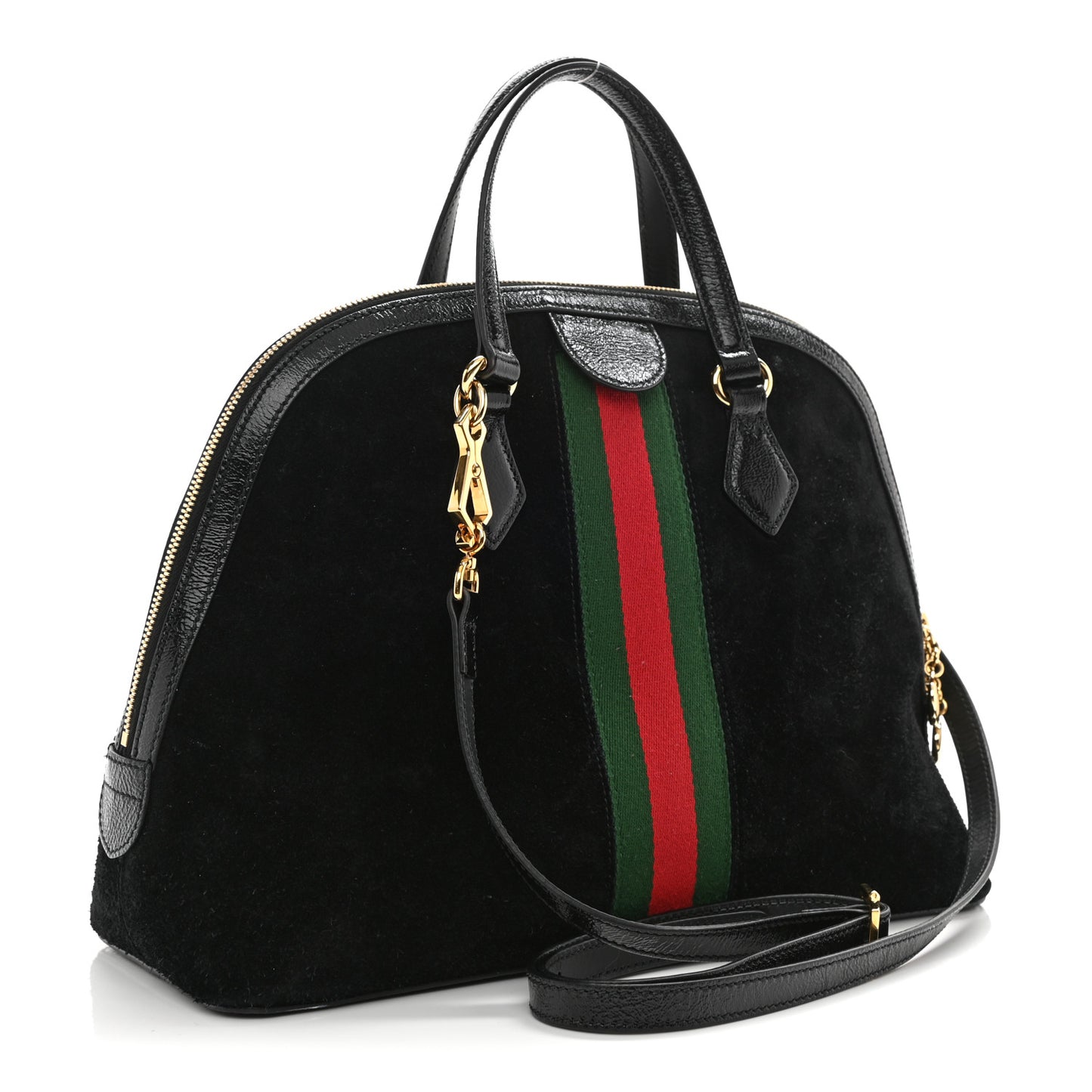 Suede Patent GG Web Medium Ophidia Top Handle Dome Bag Black