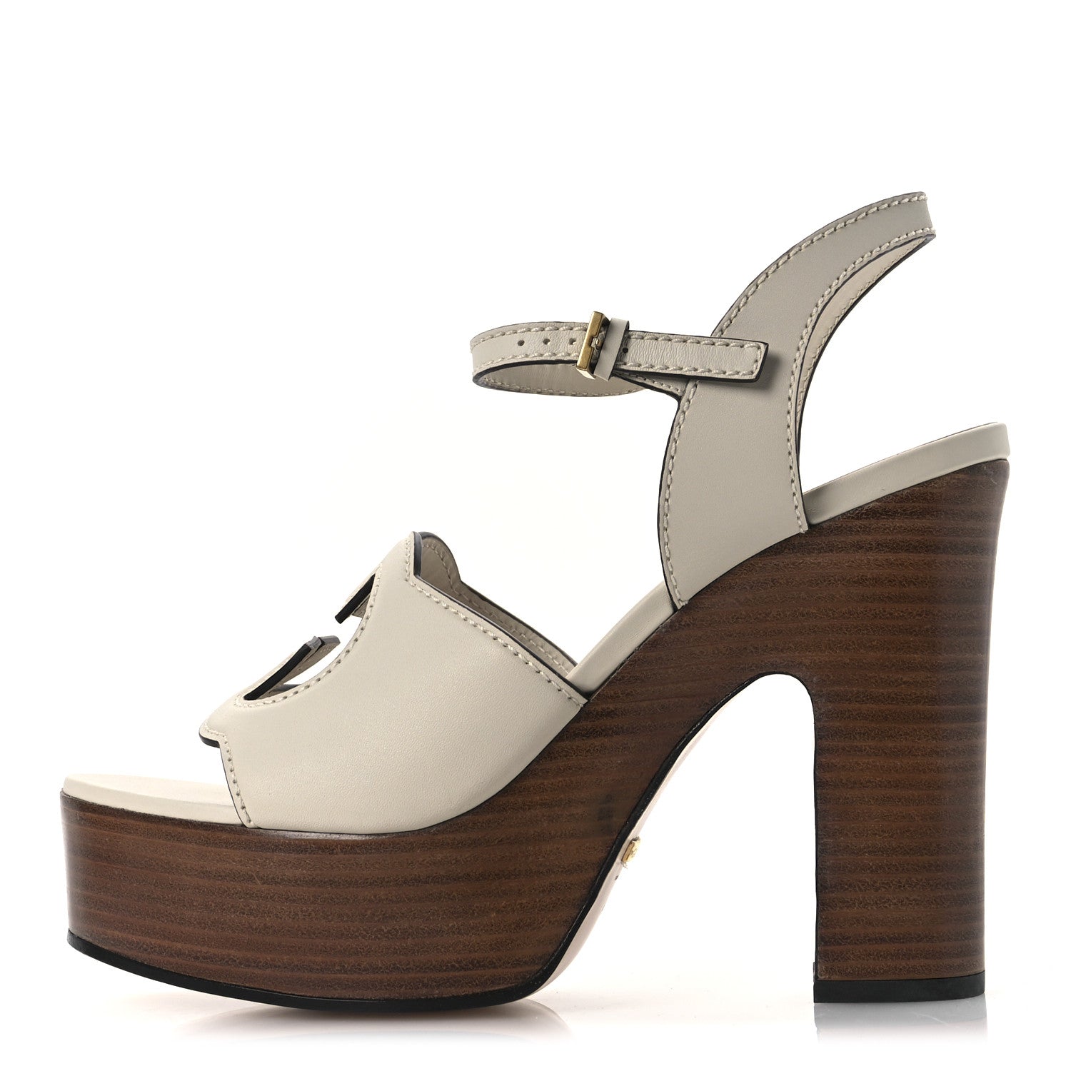 Gucci Cosmos Softy Calfskin Wooden Interlocking G Cut-Out 30/120mm Platform Sandals 40 Mystic White 1 of 12