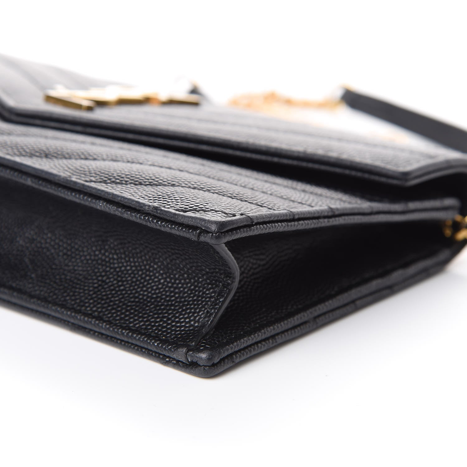 Saint Laurent Grain De Poudre Matelasse Chevron Monogram Envelope Chain Wallet Black 6 of 11