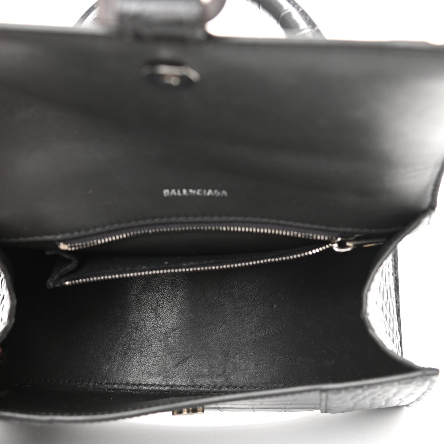 Shiny Calfskin Crocodile Embossed Small Hourglass Top Handle Bag Dark Grey