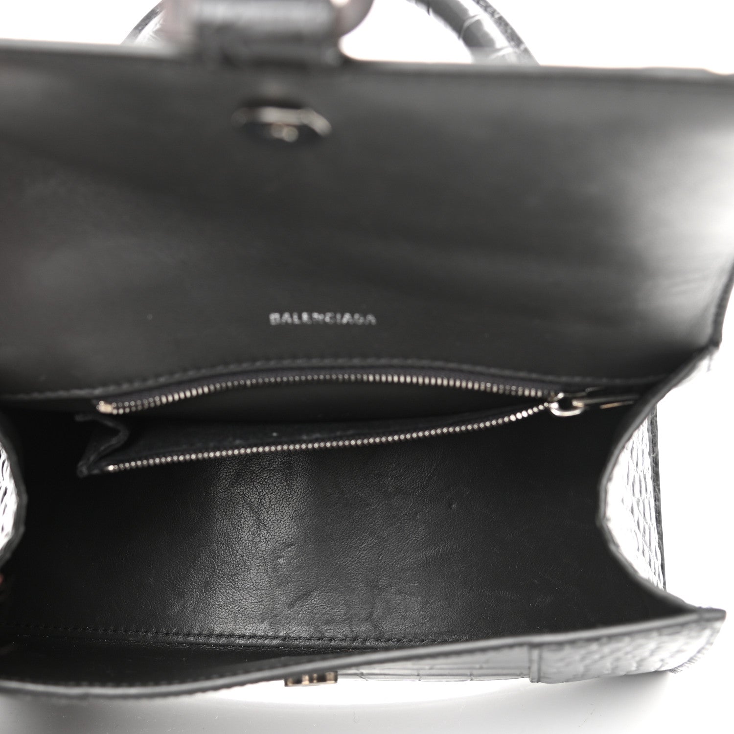 Balenciaga Shiny Calfskin Crocodile Embossed Small Hourglass Top Handle Bag Dark Grey 6 of 10