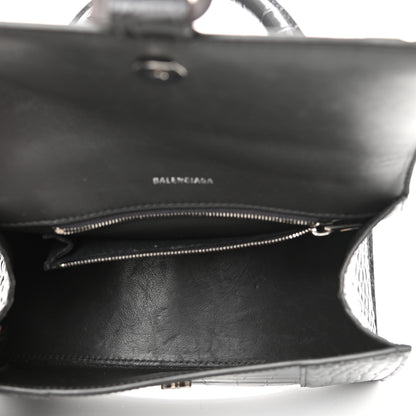 Balenciaga Shiny Calfskin Crocodile Embossed Small Hourglass Top Handle Bag Dark Grey 6 of 10