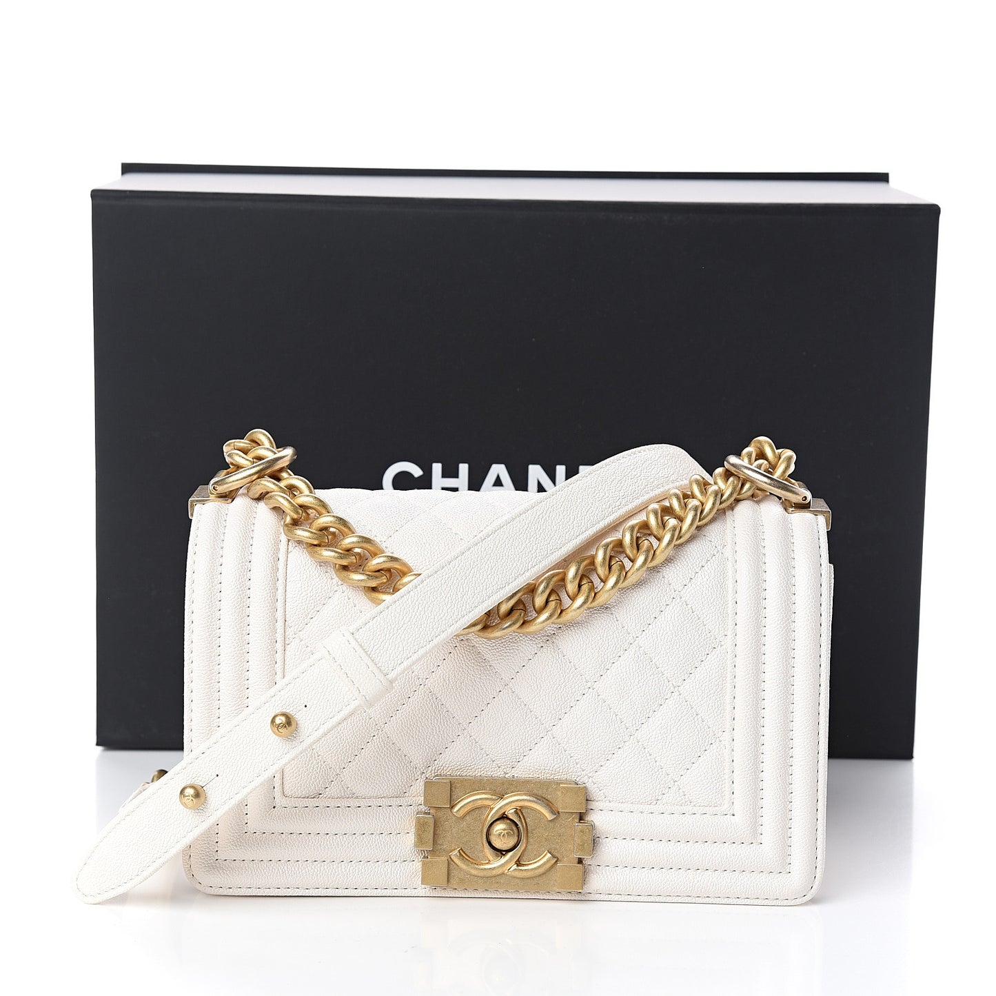 Caviar Quilted Small Boy Flap Ivory