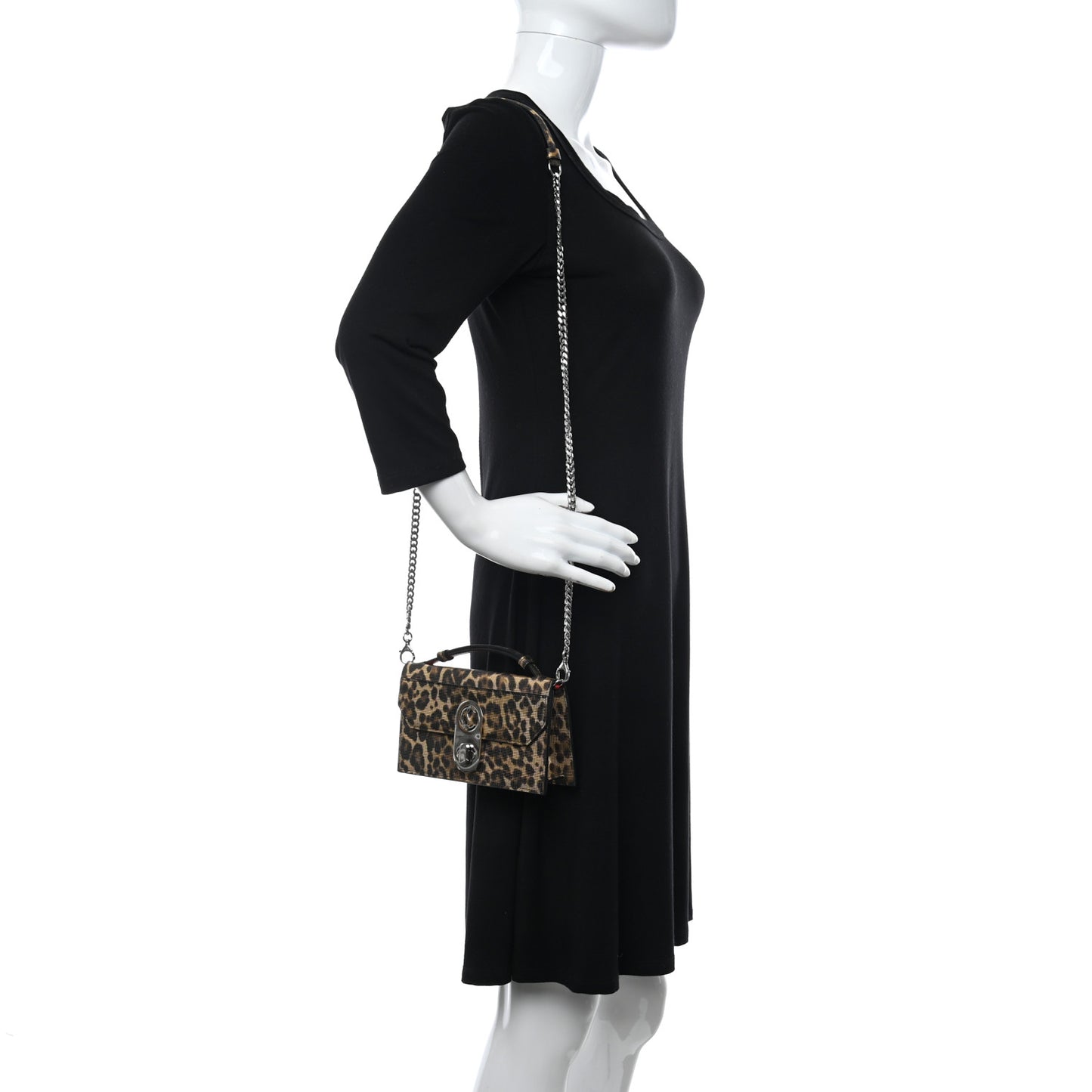 Metallic Calfskin Coins Leopard Print Small Elisa Baguette Gold Silver