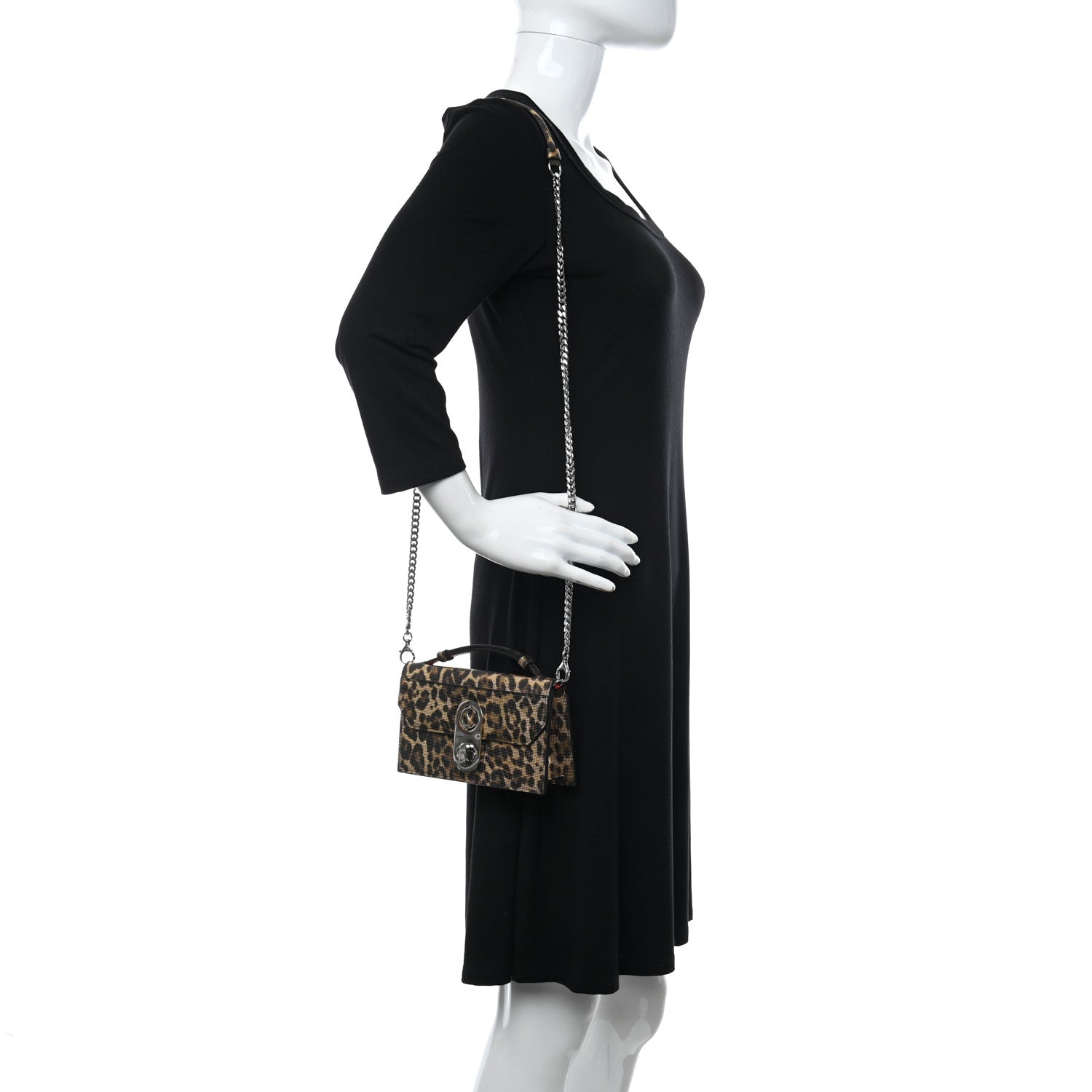 Christian Louboutin Metallic Calfskin Coins Leopard Print Small Elisa Baguette Gold Silver 2 of 10