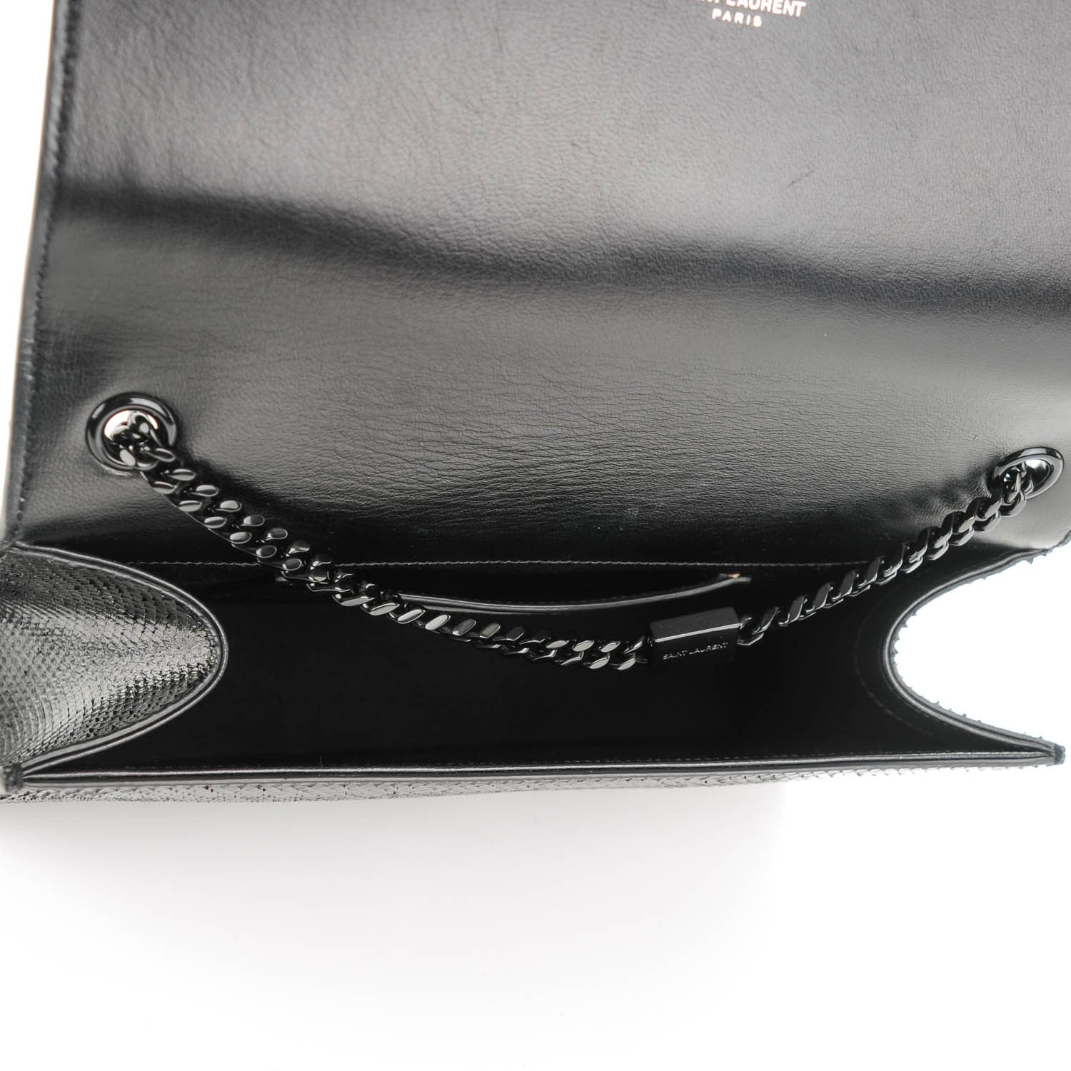 Saint Laurent Calfskin Snakeskin Effect Medium Classic Monogram Kate Satchel Black 5 of 7