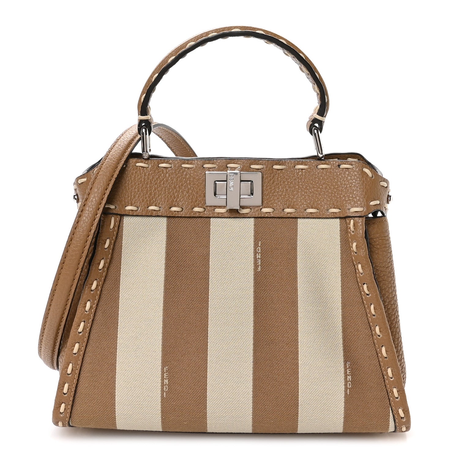 Fendi Cuoio Romano Pequin Selleria Mini Peekaboo Iconic Satchel Beige Sand 1 of 9