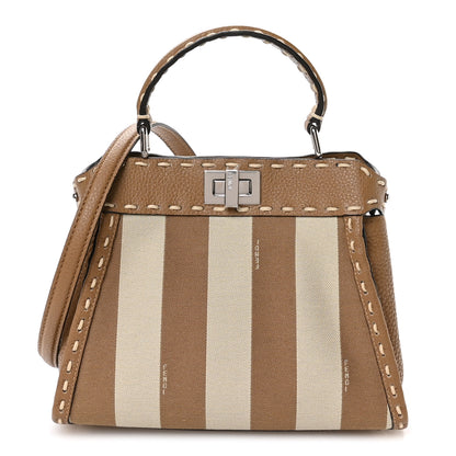 Fendi Cuoio Romano Pequin Selleria Mini Peekaboo Iconic Satchel Beige Sand 1 of 9