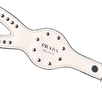 Prada Calfskin Studded Flower Shoulder Strap White 7 of 8