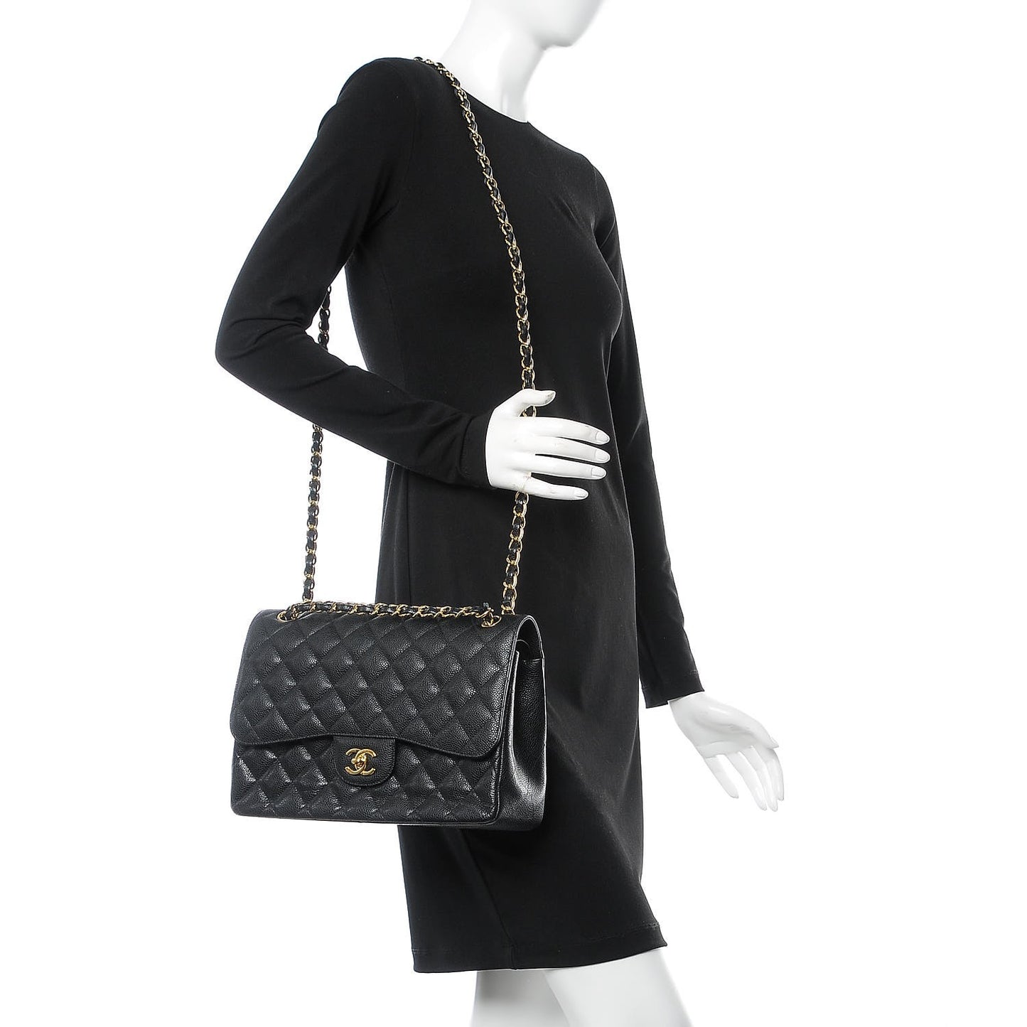 Caviar Quilted Jumbo Double Flap Black