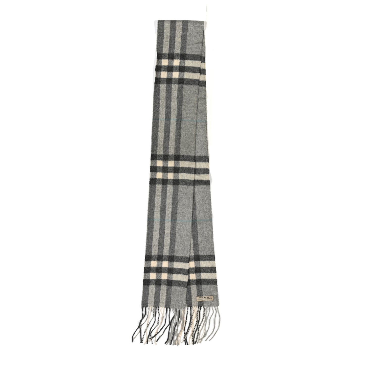 Cashmere Giant Check Fringe Scarf Pale Grey