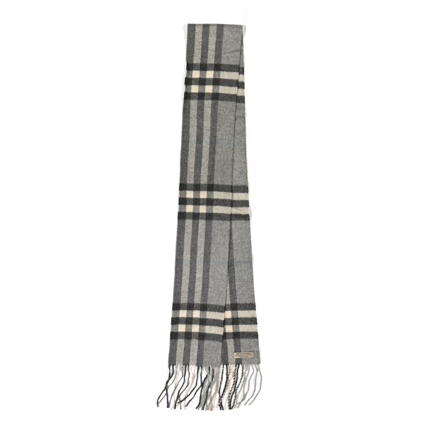 Burberry Cashmere Giant Check Fringe Scarf Pale Grey 2 of 4