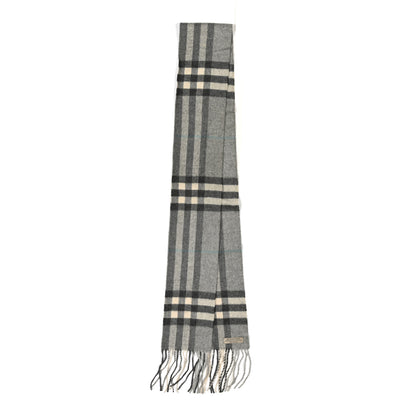 Burberry Cashmere Giant Check Fringe Scarf Pale Grey 2 of 4