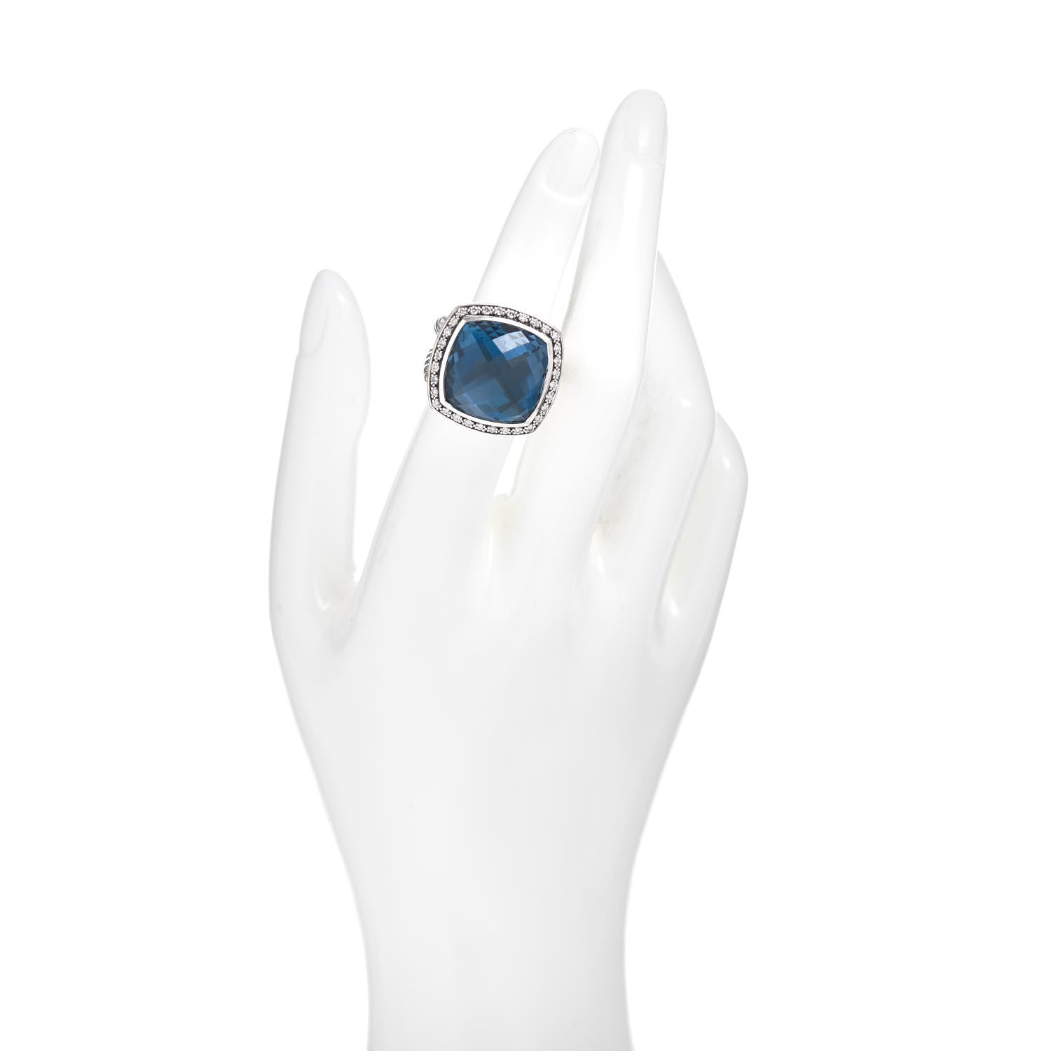 David Yurman Sterling Silver Diamond Hampton Blue Topaz 17mm Albion Ring 51 5.75 2 of 5