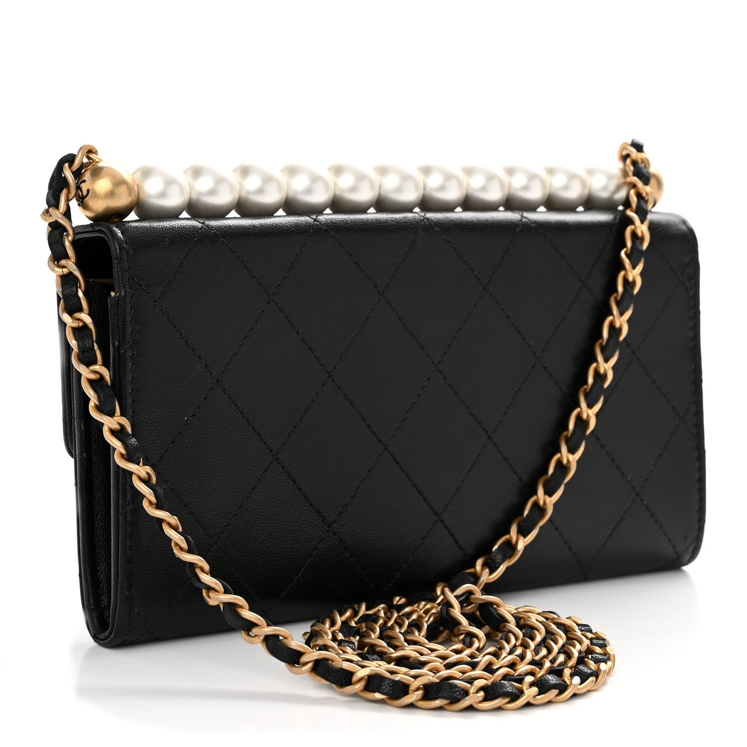 Chanel Goatskin Quilted Chic Pearls Clutch With Chain Black 3 of 12