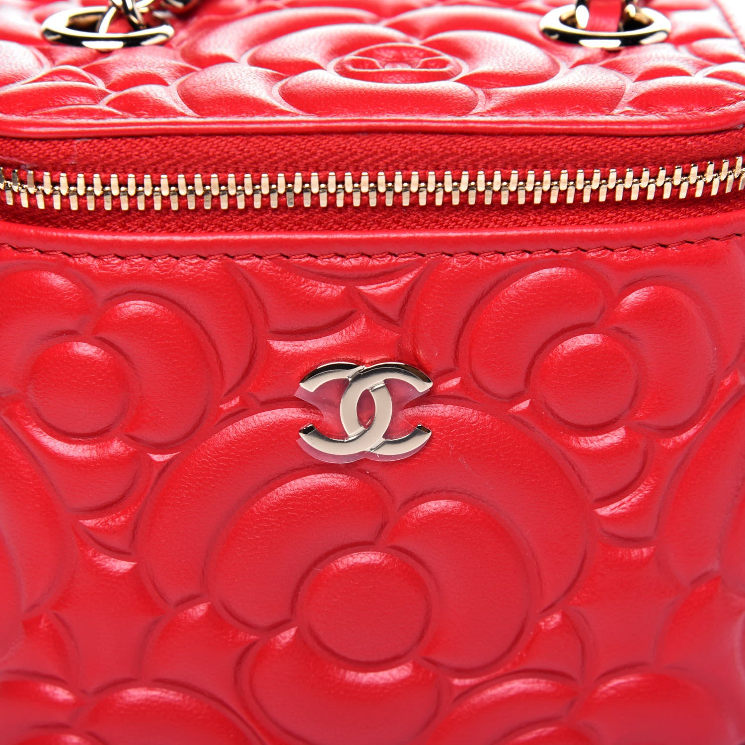 Chanel Goatskin Camellia Mini Vanity Case With Chain Red 10 of 12